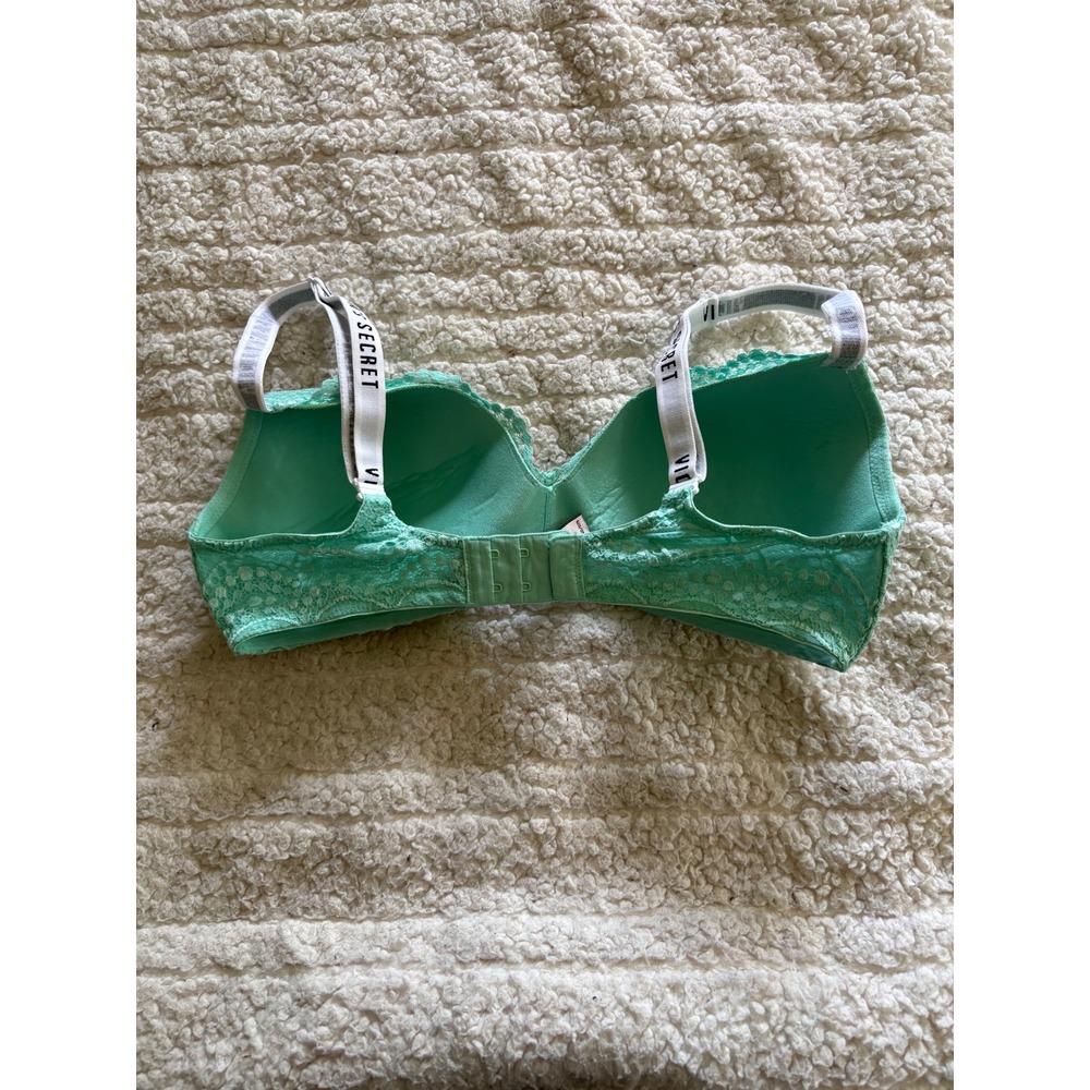 Victoria's‎ Secret Mint Green Floral Lace Wireless T-Shirt Bra Logo Straps 34D - Picture 2 of 4